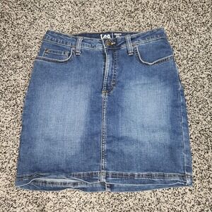 Lee Jean Skort Skirt W/Shorts Darkwash Stretch Mid Rise Modest Women's Sz 10 M